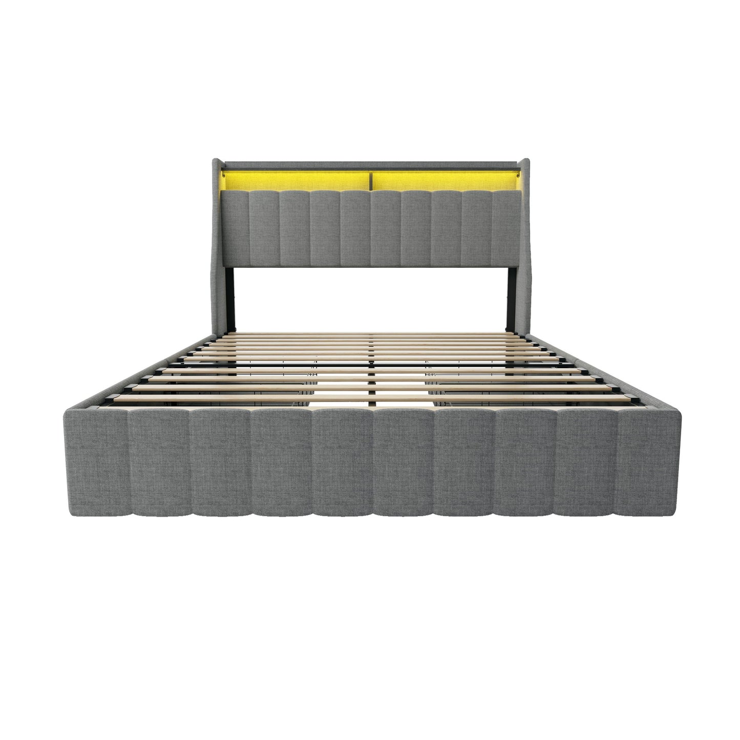 Bed With LED Lights, 4 Drawers, Winged Headboard Upholstered - The Sleep Loft - Online Mattress Showroom NYC