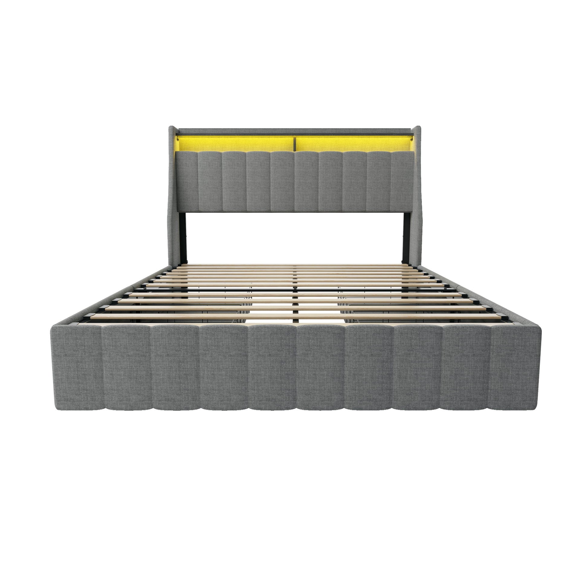 Bed With LED Lights, 4 Drawers, Winged Headboard Upholstered - The Sleep Loft - Online Mattress Showroom NYC