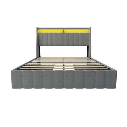 Bed With LED Lights, 4 Drawers, Winged Headboard Upholstered - The Sleep Loft - Online Mattress Showroom NYC