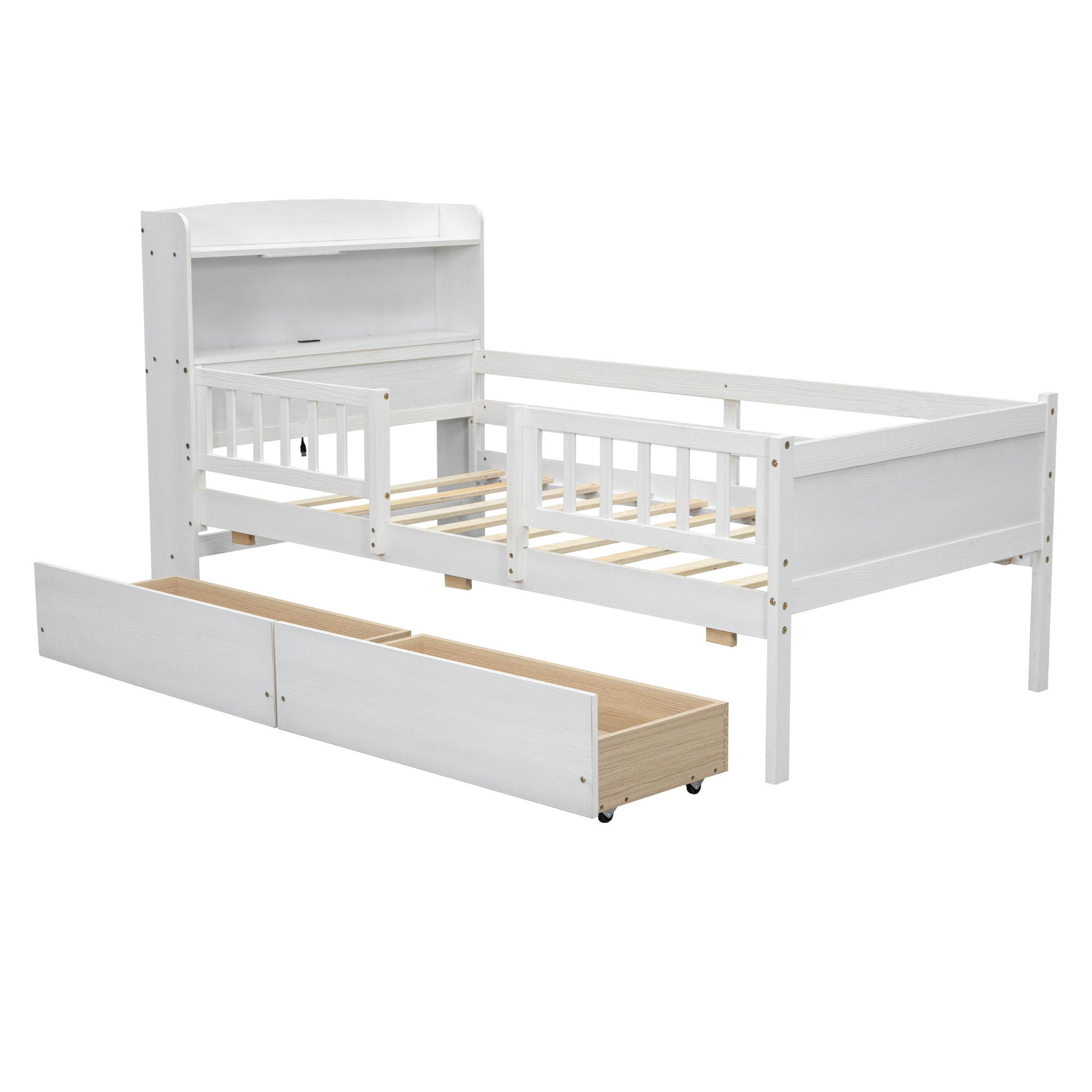 Platform Bed With LED Light, Multi Functional Headboard, Guardrail And 2 Drawers - The Sleep Loft - Online Mattress Showroom NYC