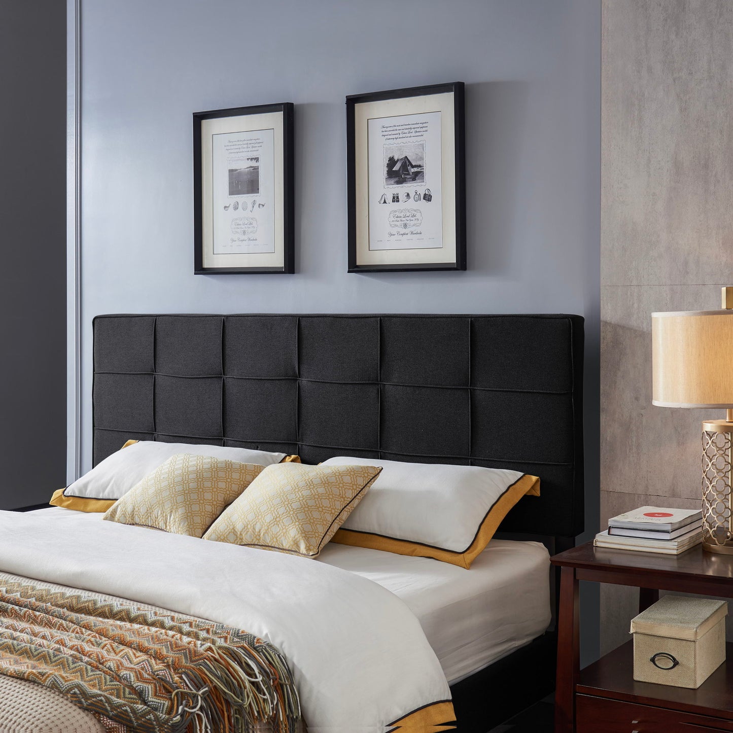 Marakesh - Contemporary Fabric Upholstered King / California King Headboard - Black - The Sleep Loft - Online Mattress Showroom NYC