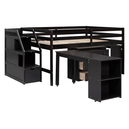 Loft Bed With Retractable Writing Desk And 3 Drawers With Storage Stairs And Shelves - The Sleep Loft - Online Mattress Showroom NYC