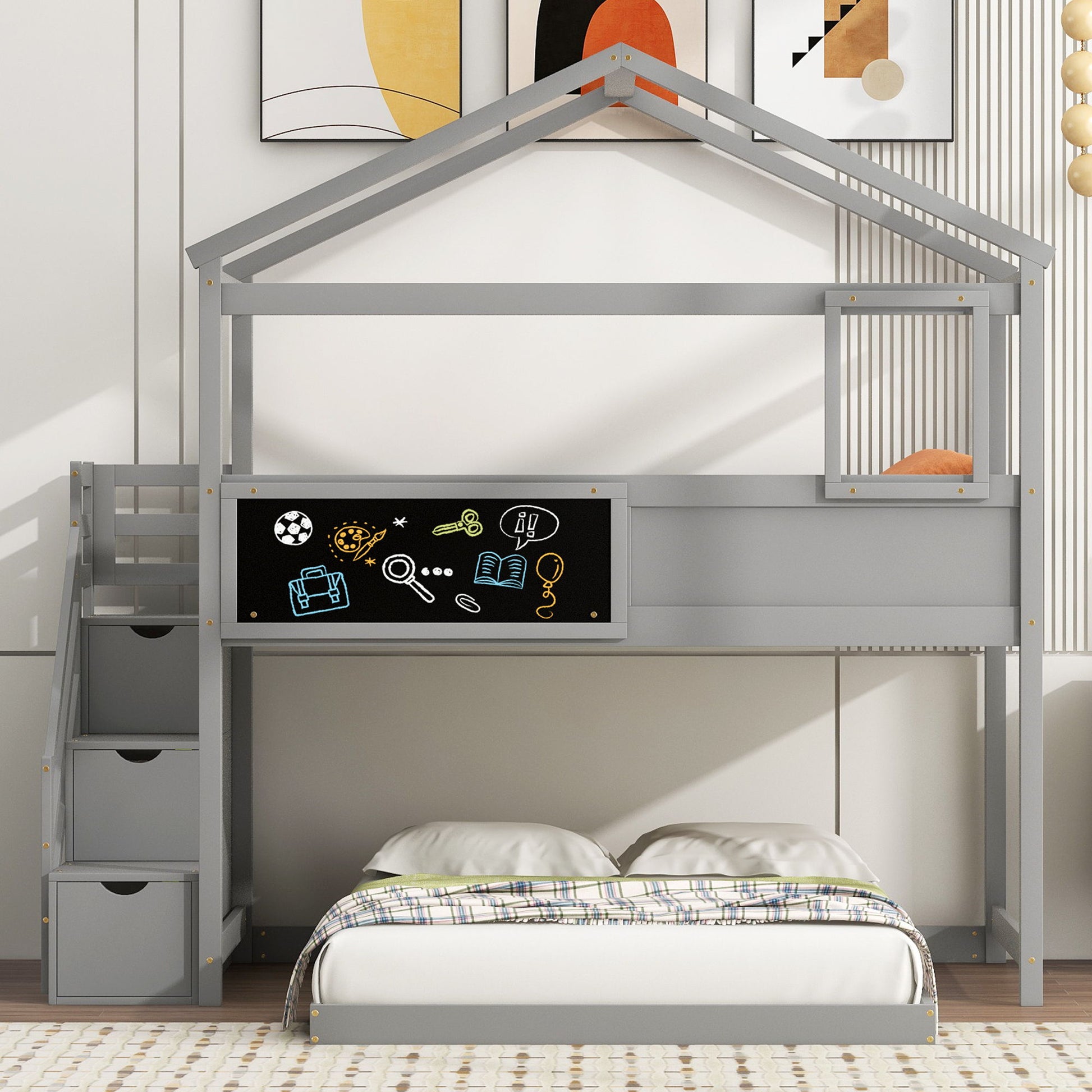 House Style Bunk Bed With Storage Staircase And board - The Sleep Loft - Online Mattress Showroom NYC