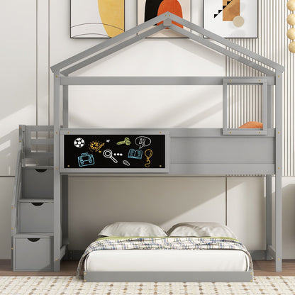 House Style Bunk Bed With Storage Staircase And board - The Sleep Loft - Online Mattress Showroom NYC