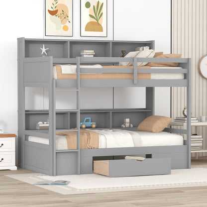 Twin Size Bunk Bed With Built-In Shelves Beside Both Upper And Down Bed And Storage Drawer - The Sleep Loft - Online Mattress Showroom NYC