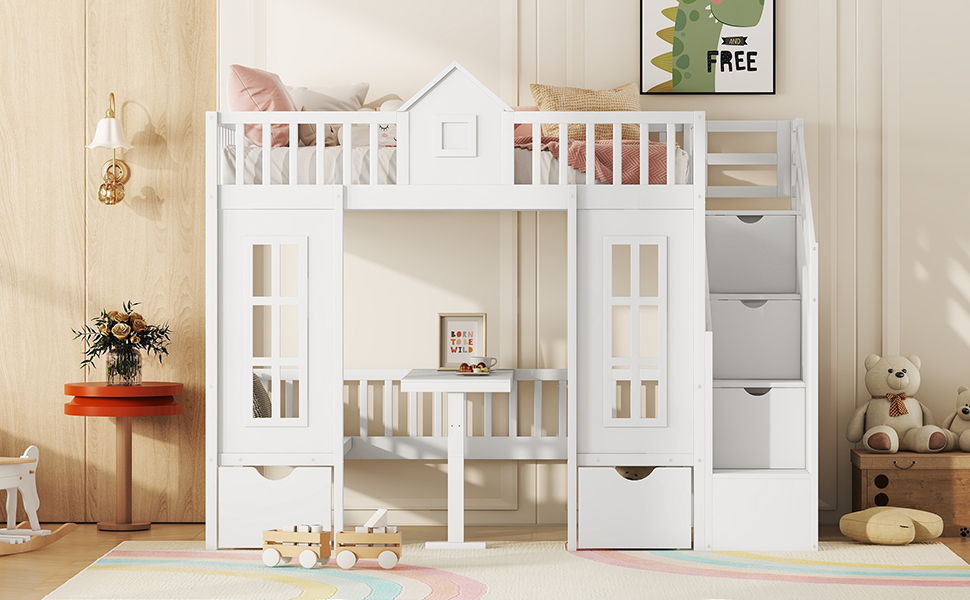 Twin Over Twin Bunk Bed With Changeable Table, Bunk Bed Turn Into Upper Bed And Down Desk - The Sleep Loft - Online Mattress Showroom NYC