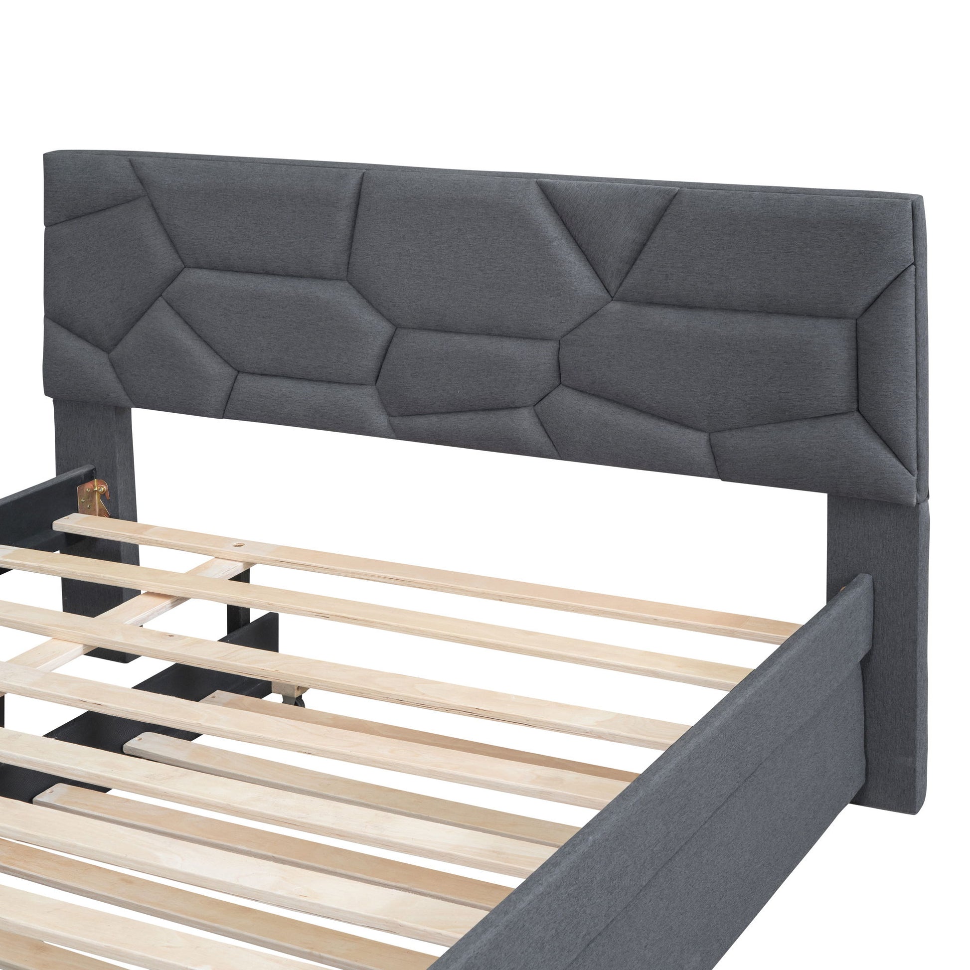 Upholstered Platform Bed With Brick Pattern Headboard And Twin Long Size Trundle - The Sleep Loft - Online Mattress Showroom NYC