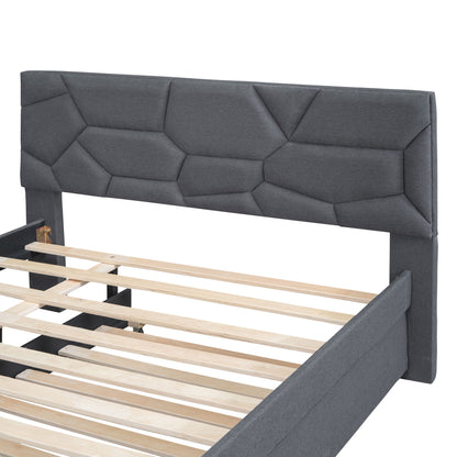 Upholstered Platform Bed With Brick Pattern Headboard And Twin Long Size Trundle - The Sleep Loft - Online Mattress Showroom NYC