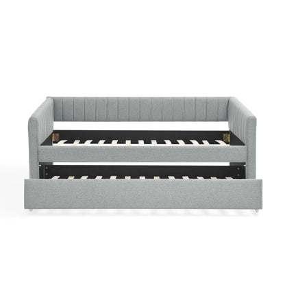 Upholstered Daybed With Trundle With Vertical Stripes - The Sleep Loft - Online Mattress Showroom NYC