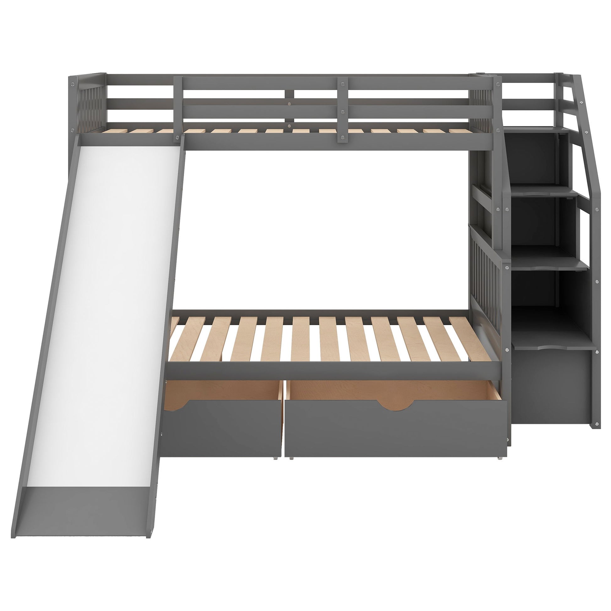 Bunk Bed With Storage Staircase, Slide, Desk, Drawers, And Shelves - The Sleep Loft - Online Mattress Showroom NYC