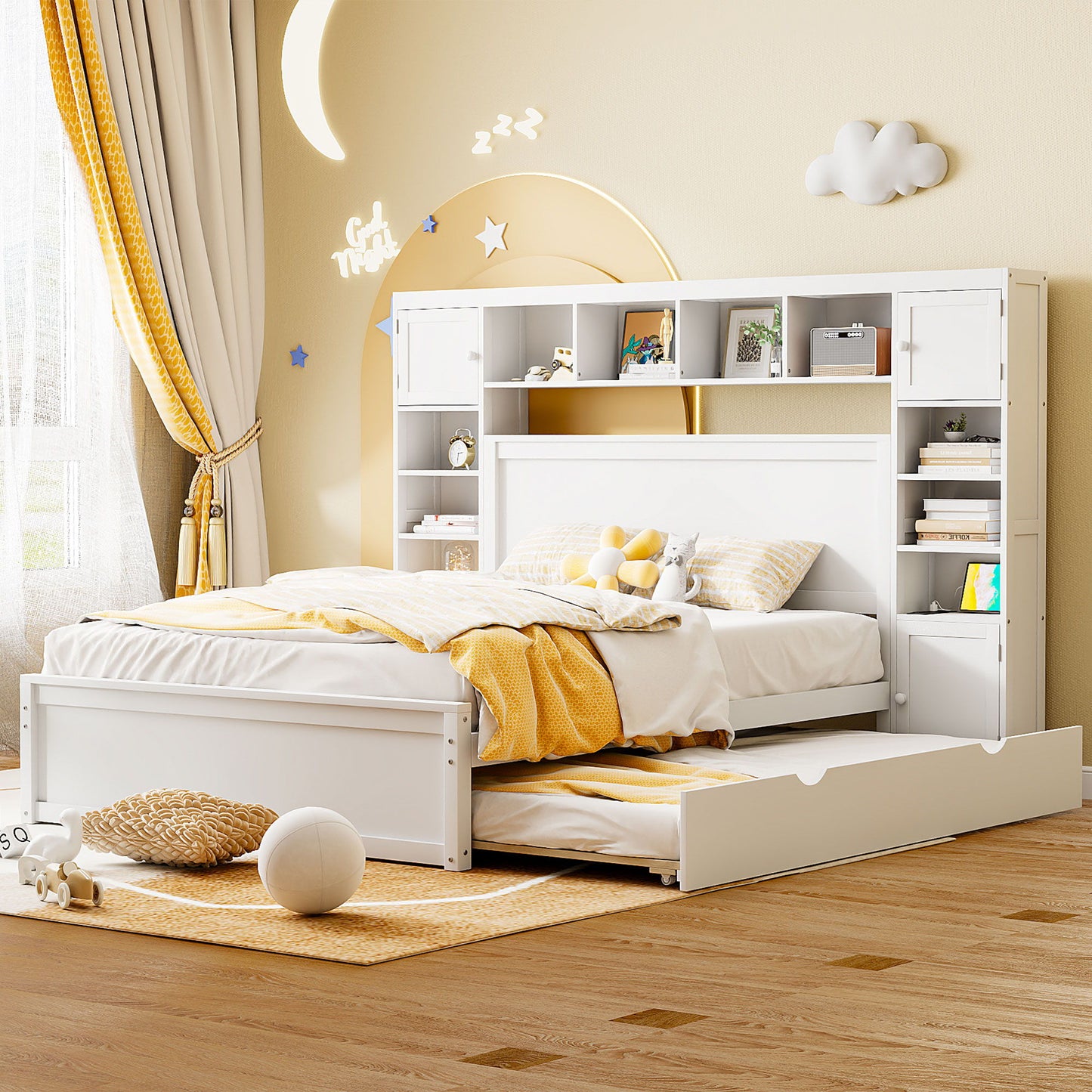 Bed With All In One Cabinet, Shelf And Sockets, Twin Long Trundle - The Sleep Loft - Online Mattress Showroom NYC