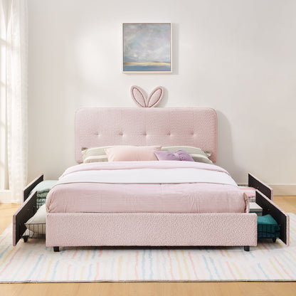 Upholstered Bed With Oversized Rabbit Ear Headboard, LED Lights & 4 Storage Drawers - The Sleep Loft - Online Mattress Showroom NYC