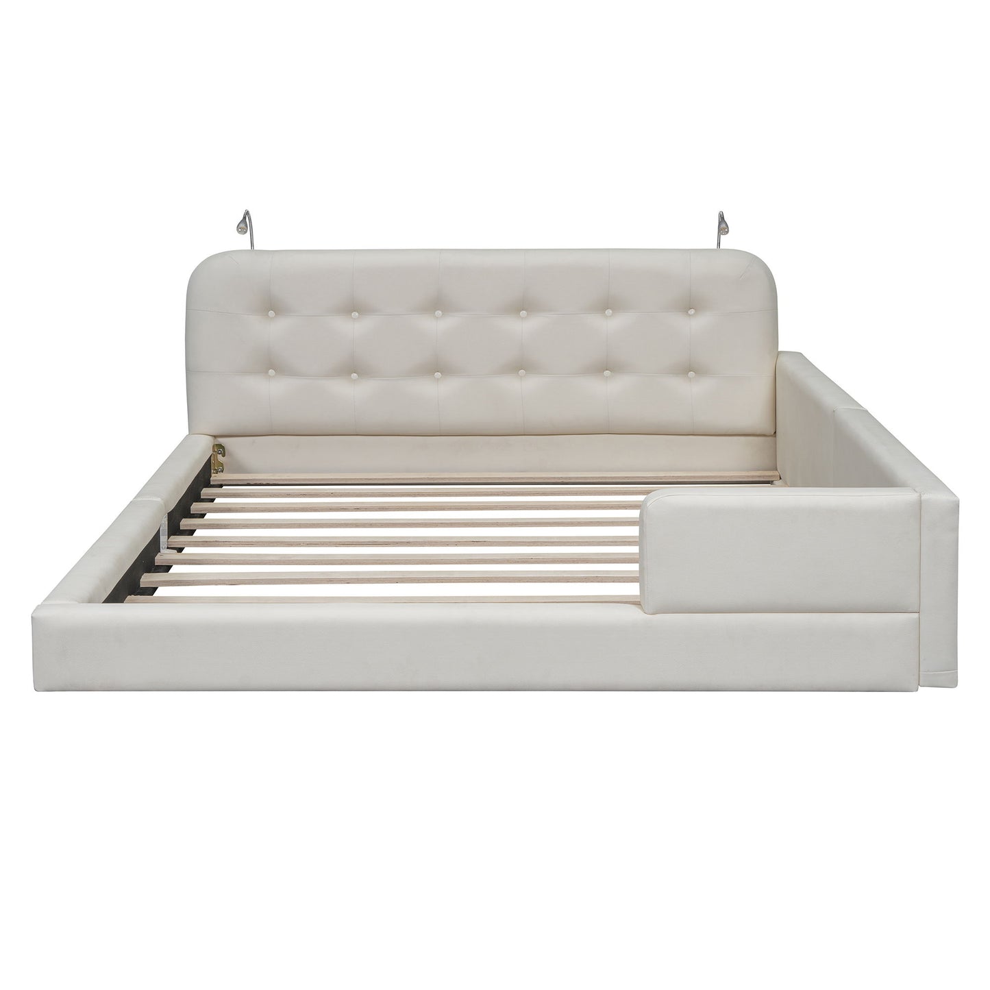 Queen Size Upholstered Platform Bed With 2 Reading Lights - White - The Sleep Loft - Online Mattress Showroom NYC
