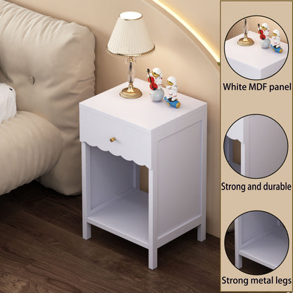 Nightstand With Drawer And Open Shelf, Scalloped Edge Bedside Table - The Sleep Loft - Online Mattress Showroom NYC