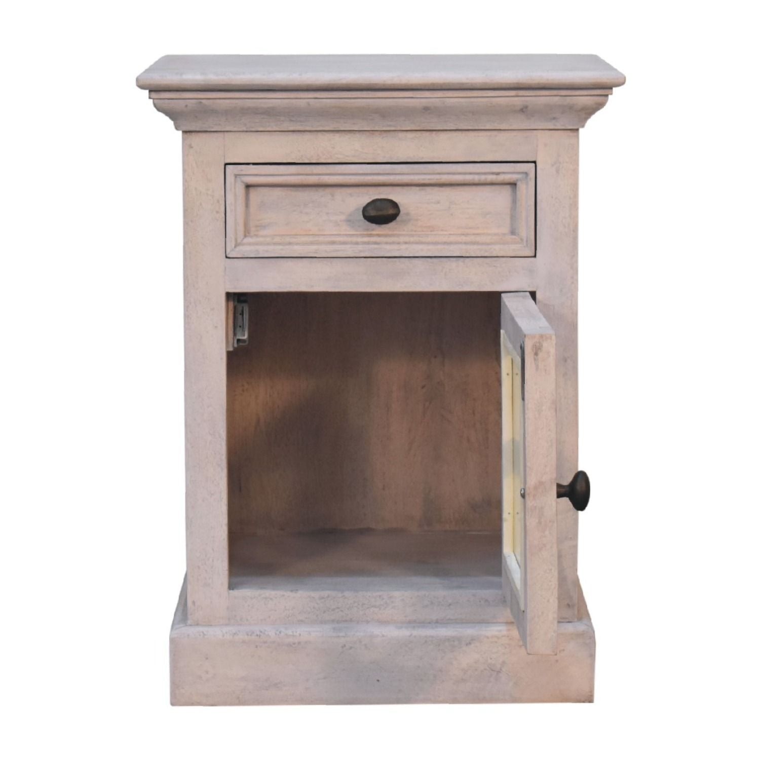 Glazed Bedside Table - Stone White - The Sleep Loft - Online Mattress Showroom NYC