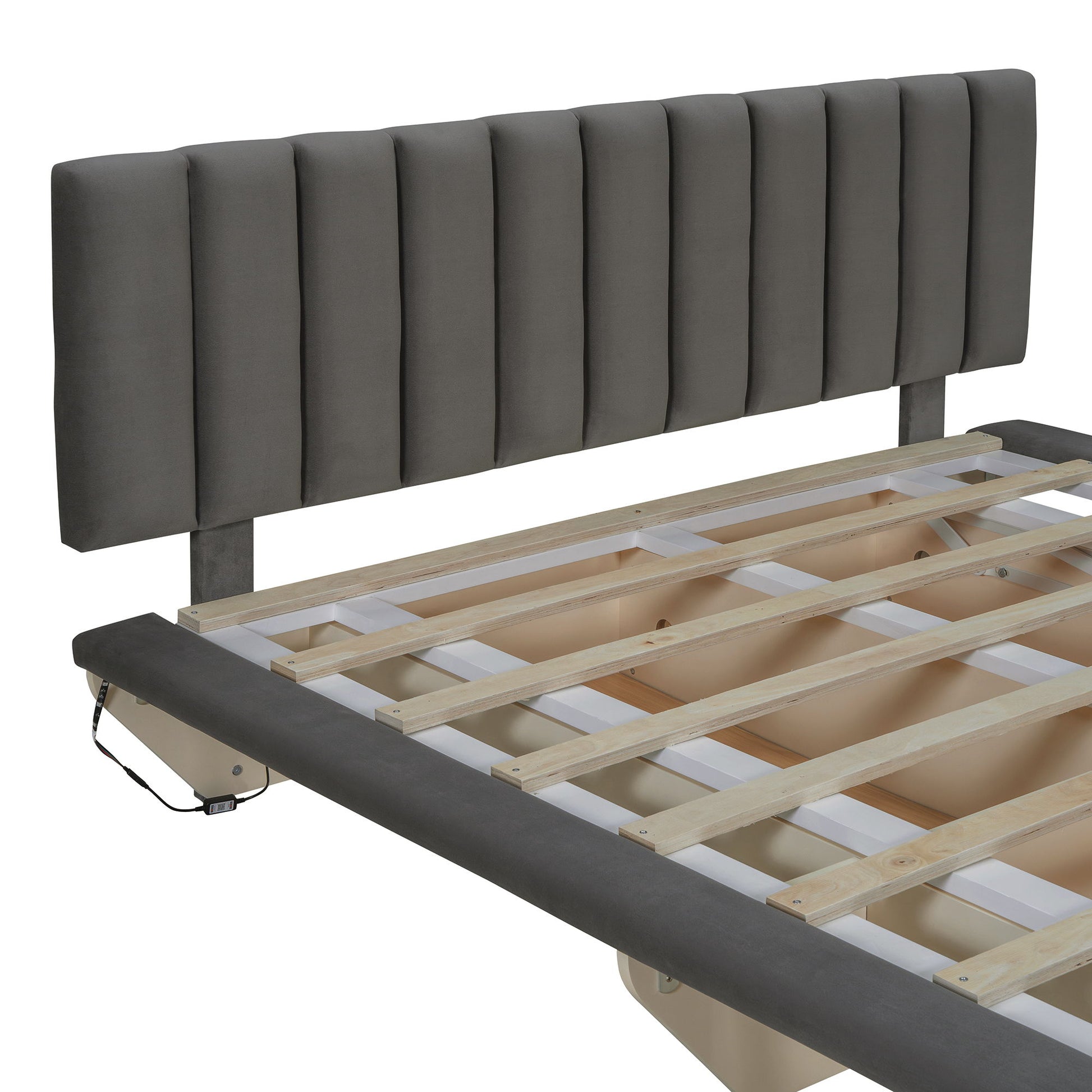 Upholstered Floating Hydrualic Platform Bed With LED Light And USB Port - The Sleep Loft - Online Mattress Showroom NYC