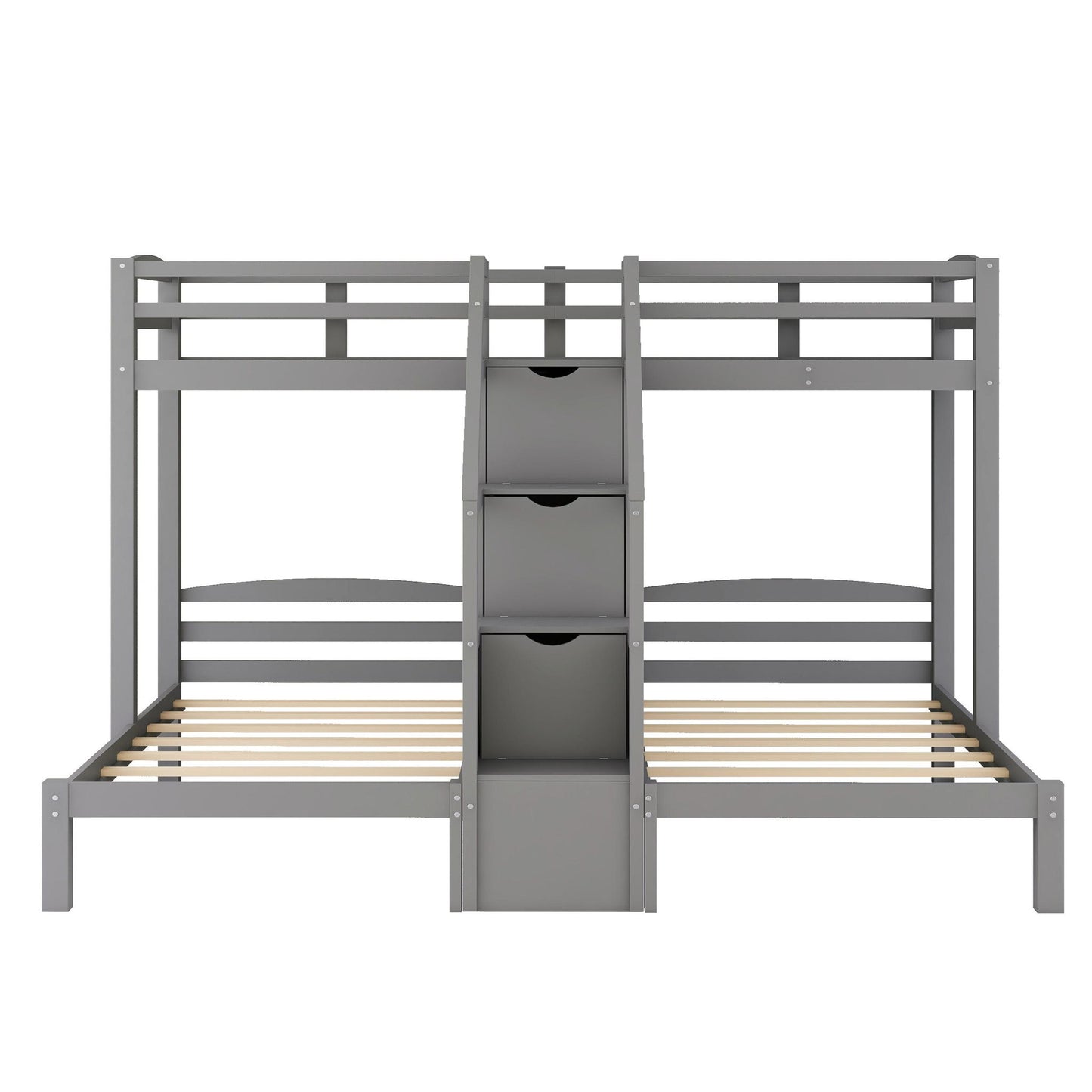 Twin Over Twin & Twin Bunk Bed With Built In Staircase And Storage Drawer - Gray - The Sleep Loft - Online Mattress Showroom NYC