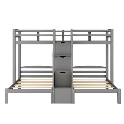 Twin Over Twin & Twin Bunk Bed With Built In Staircase And Storage Drawer - Gray - The Sleep Loft - Online Mattress Showroom NYC