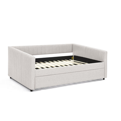 Upholstered Daybed With Trundle With Vertical Stripes - The Sleep Loft - Online Mattress Showroom NYC