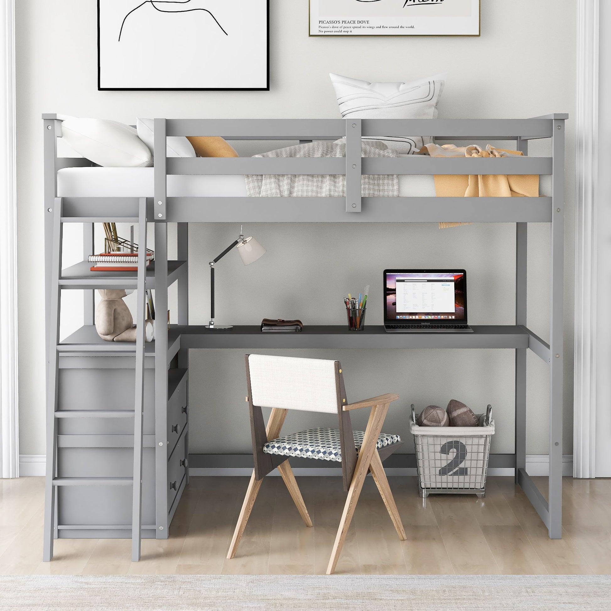 Modern Loft Bed With Built In Desk, Shelves, And 2 Drawers - The Sleep Loft - Online Mattress Showroom NYC
