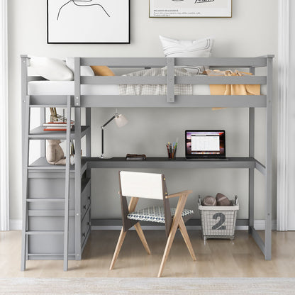 Modern Loft Bed With Built In Desk, Shelves, And 2 Drawers - The Sleep Loft - Online Mattress Showroom NYC