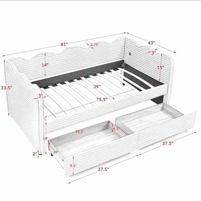 Gingham Daybed With USB Charging Port, Wave-Shaped Design - The Sleep Loft - Online Mattress Showroom NYC