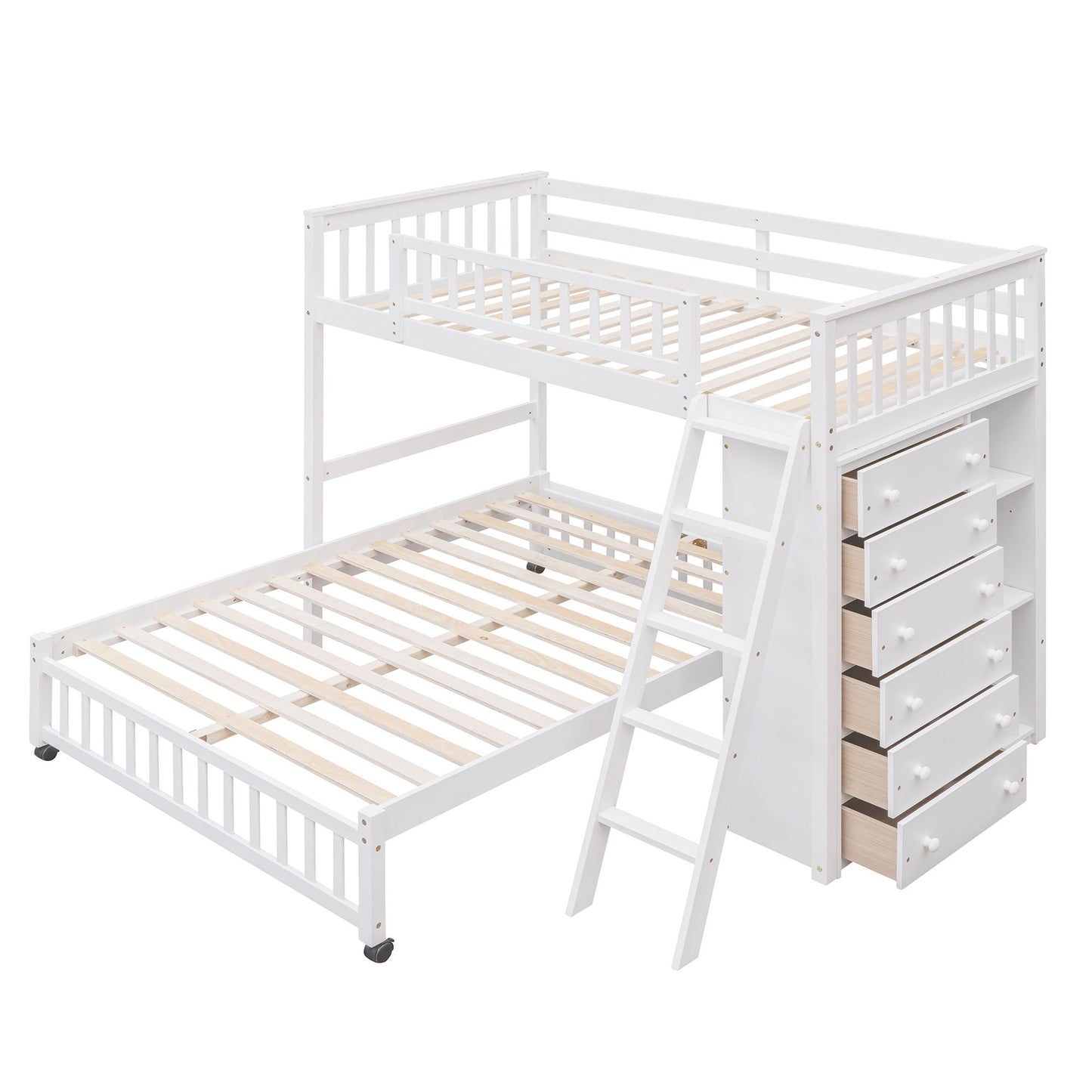 Bunk Bed With 6 Drawers And Flexible Shelves, Bottom Bed With Wheels - The Sleep Loft - Online Mattress Showroom NYC
