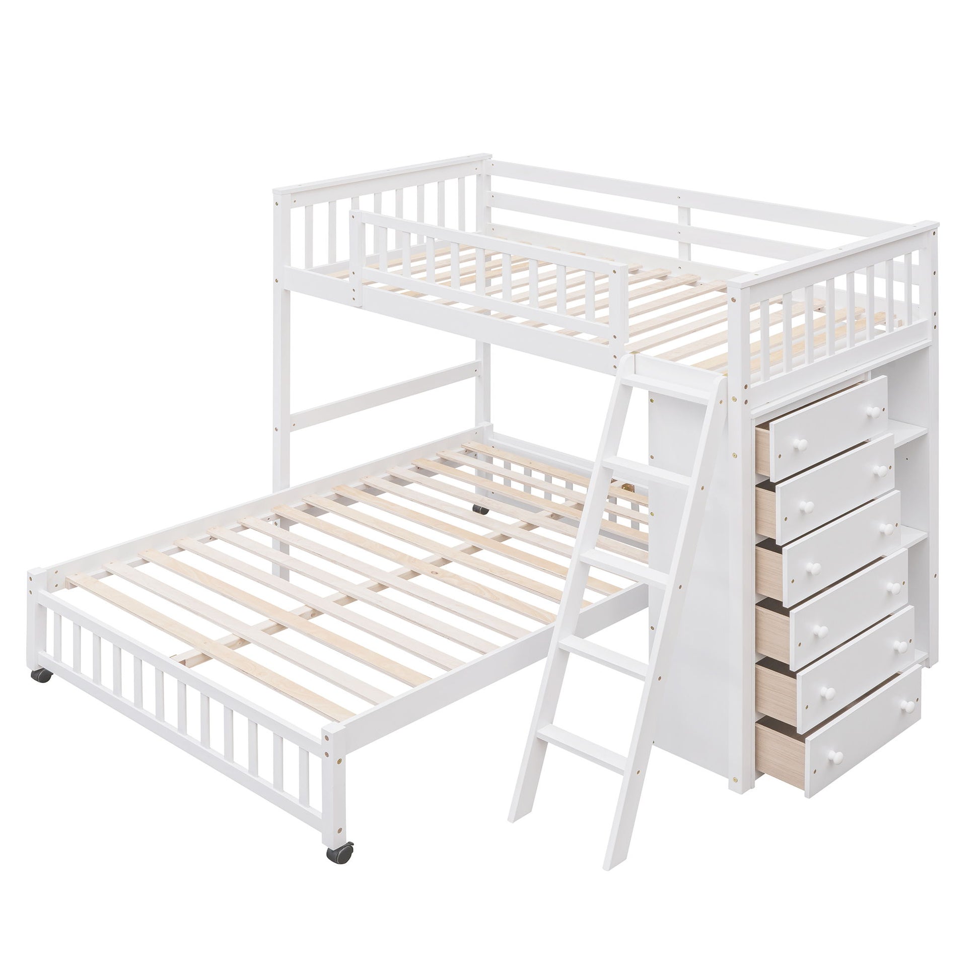 Bunk Bed With 6 Drawers And Flexible Shelves, Bottom Bed With Wheels - The Sleep Loft - Online Mattress Showroom NYC