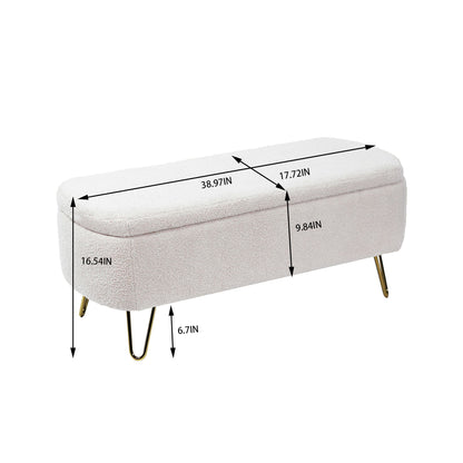 Storage Ottoman Bench For End Of Bed Legs, Modern Camel Faux Fur Entryway Bench Upholstered Padded With Storage For Living Room Bedroom - The Sleep Loft - Online Mattress Showroom NYC