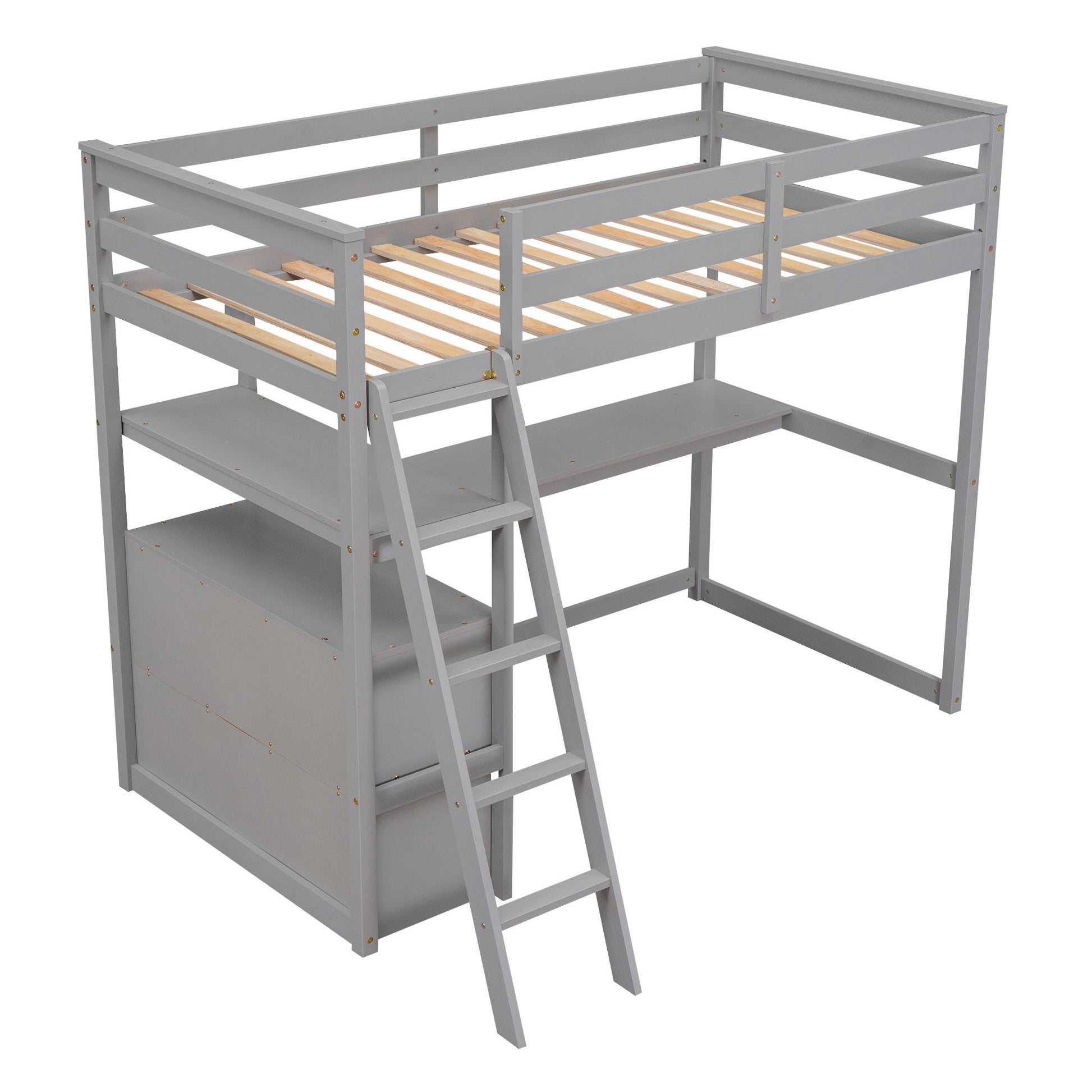 Modern Loft Bed With Built In Desk, Shelves, And 2 Drawers - The Sleep Loft - Online Mattress Showroom NYC