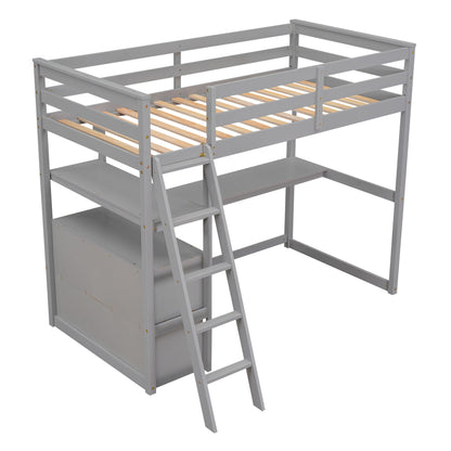 Modern Loft Bed With Built In Desk, Shelves, And 2 Drawers - The Sleep Loft - Online Mattress Showroom NYC