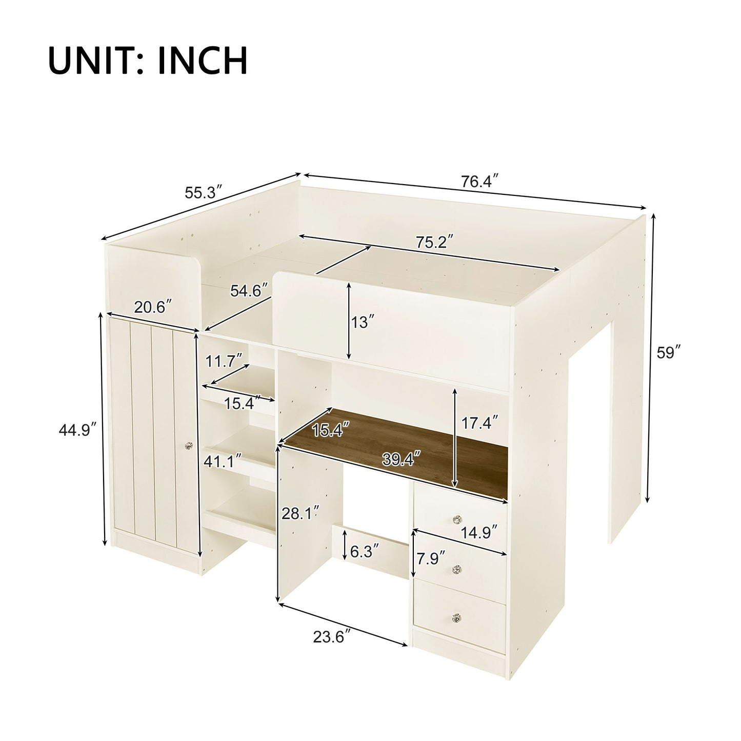 Loft Bed With Built In Wardrobe, Desk, Shelves, And Drawers - The Sleep Loft - Online Mattress Showroom NYC