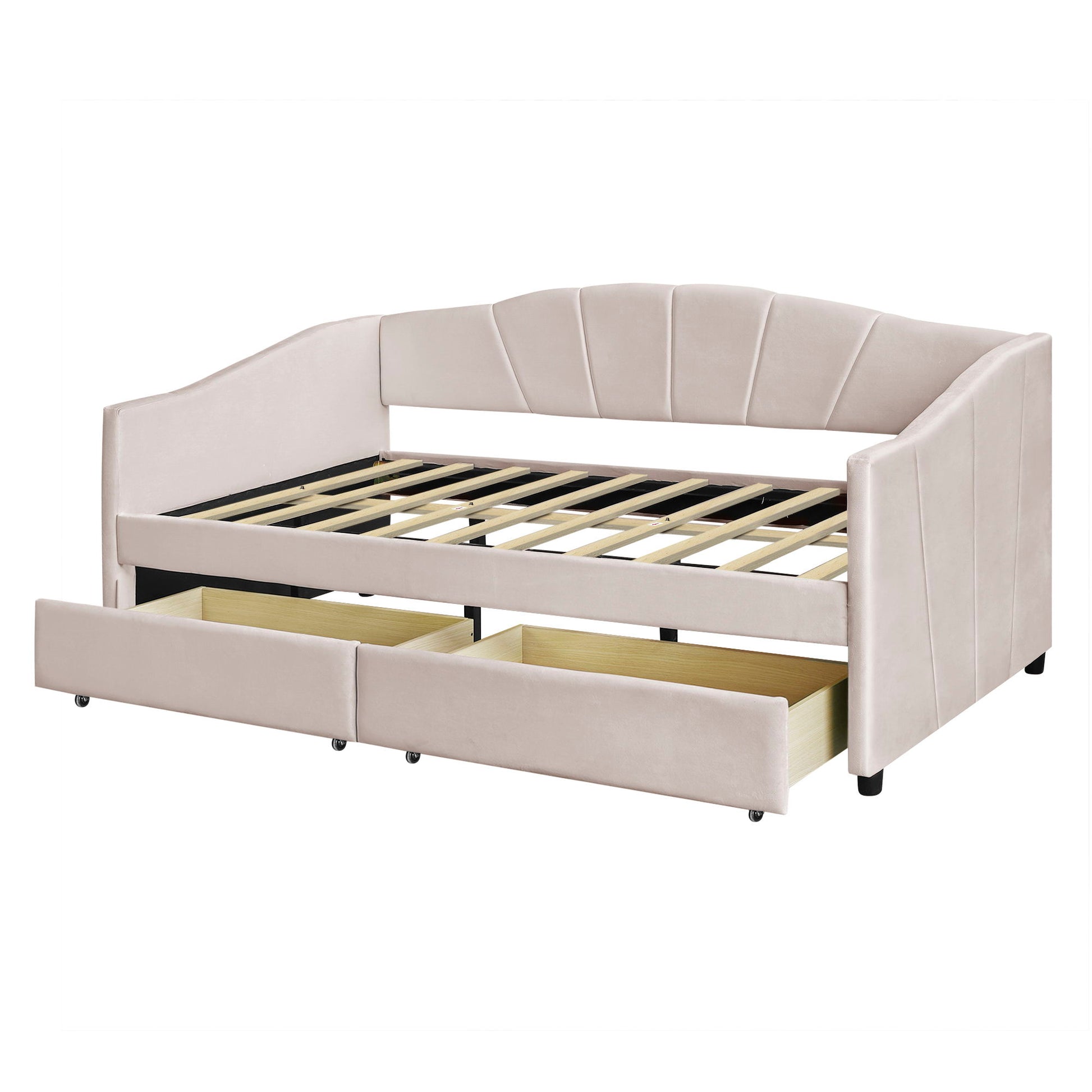 Upholstered Daybed With Two Drawers And Wood Slat - The Sleep Loft - Online Mattress Showroom NYC