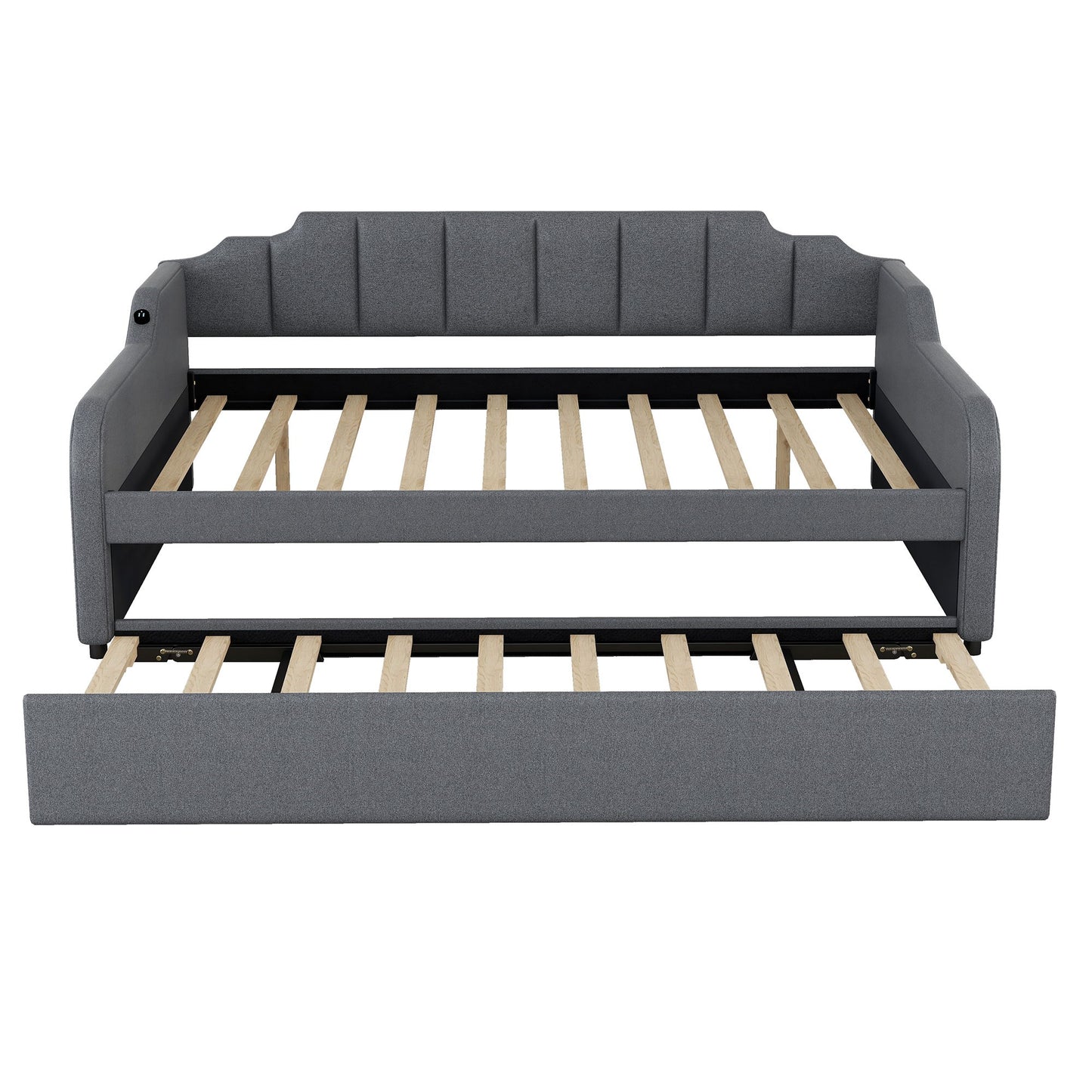 Full Size Upholstered Daybed With Trundle And USB Charging - Gray - The Sleep Loft - Online Mattress Showroom NYC
