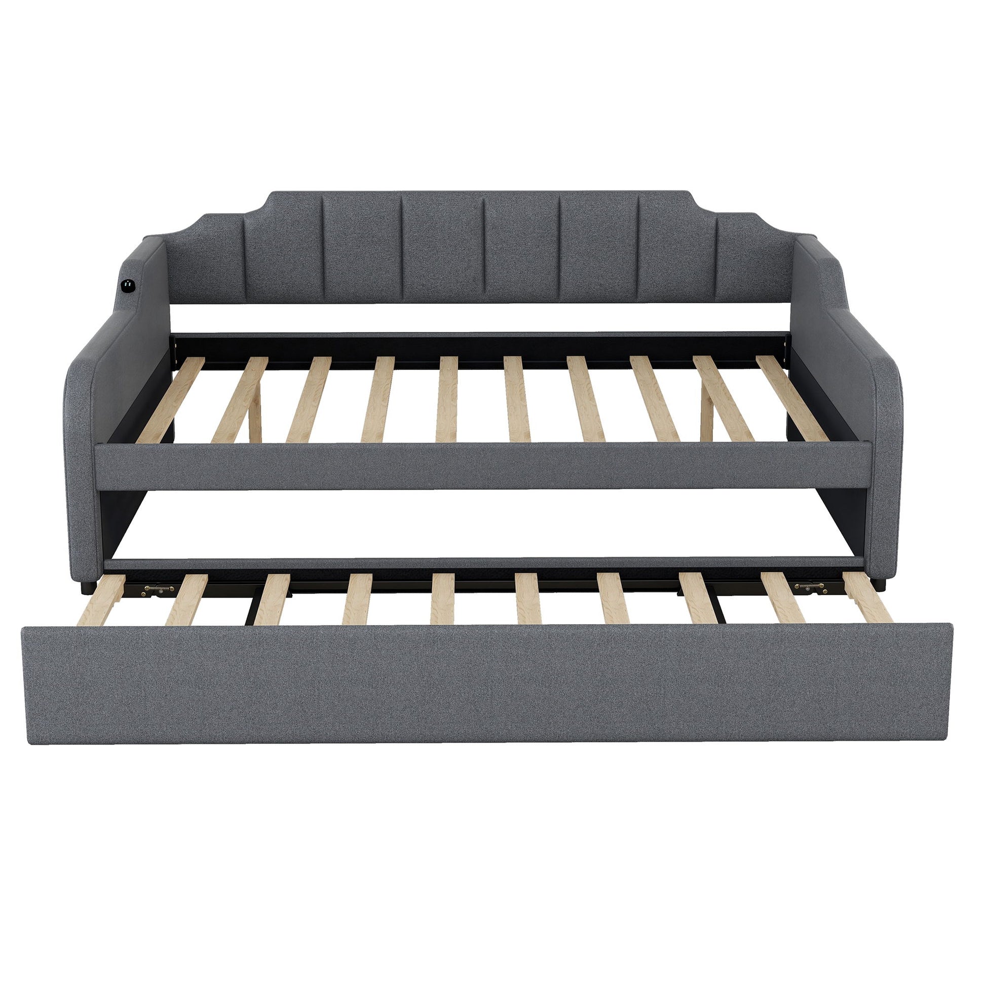 Full Size Upholstered Daybed With Trundle And USB Charging - Gray - The Sleep Loft - Online Mattress Showroom NYC
