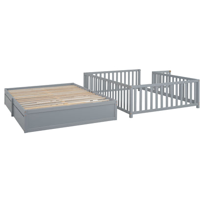 Daybed With Fence Guardrails And 2 Drawers, Split Into Independent Floor Bed & Daybed - The Sleep Loft - Online Mattress Showroom NYC