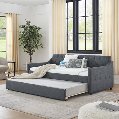 Size Upholstered Daybed With Trundle And USB Charging Armrest - The Sleep Loft - Online Mattress Showroom NYC