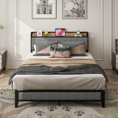 Bed With Charging Station, American Design Upholstered Headboard, Metal Platform - The Sleep Loft - Online Mattress Showroom NYC