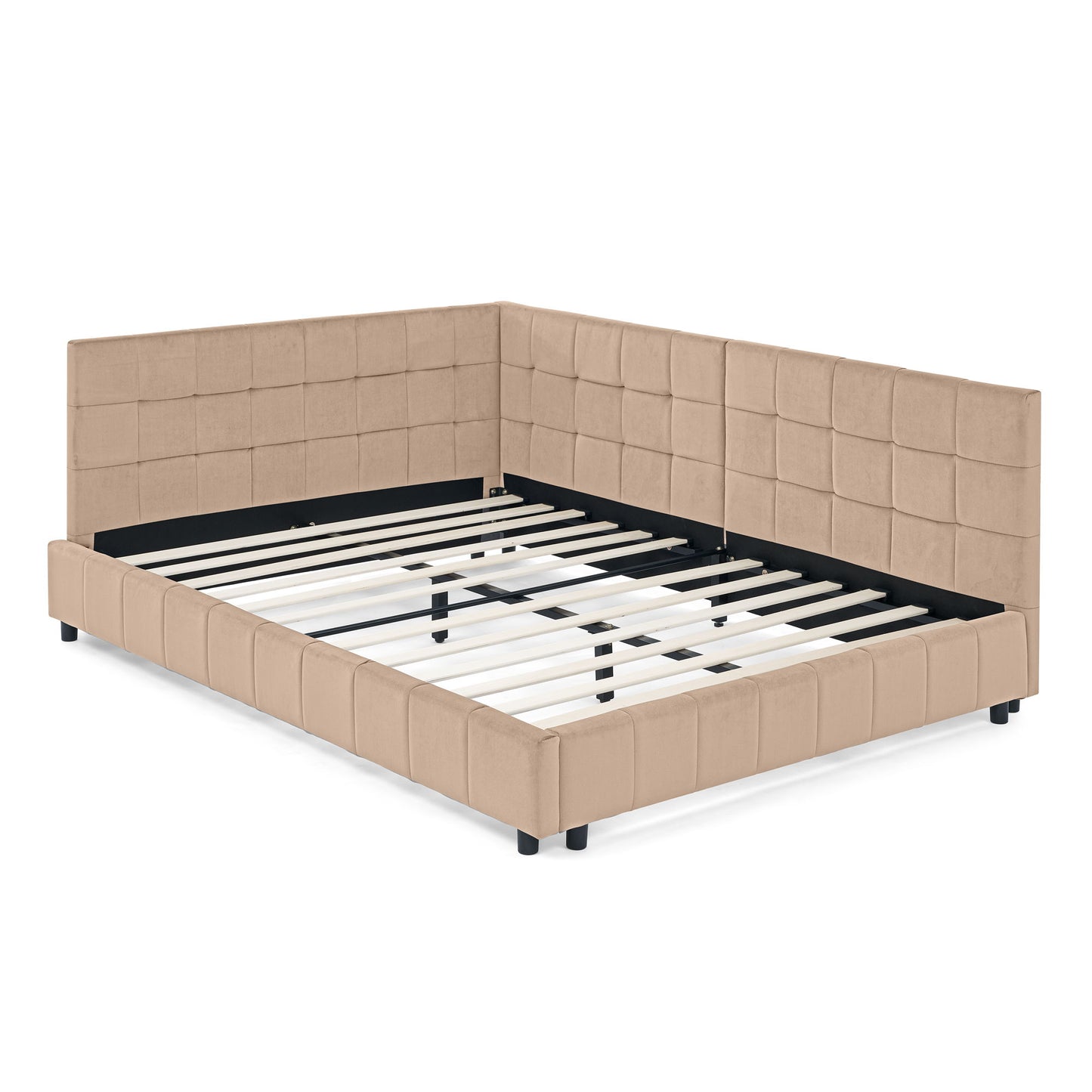 Mid-Century Storage Upholstered Tufted Bed Frame With Backrest And Armrests - The Sleep Loft - Online Mattress Showroom NYC