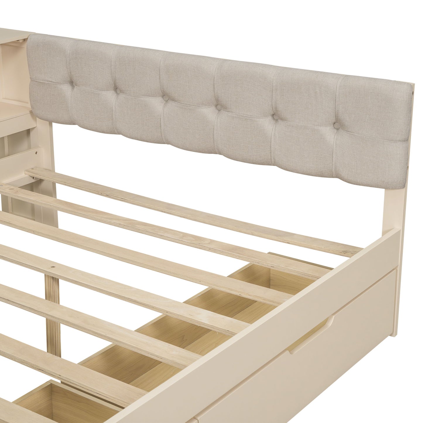 Upholstered Headboard Platform Bed With Storage Shelves, Drawers, Charging Station - The Sleep Loft - Online Mattress Showroom NYC