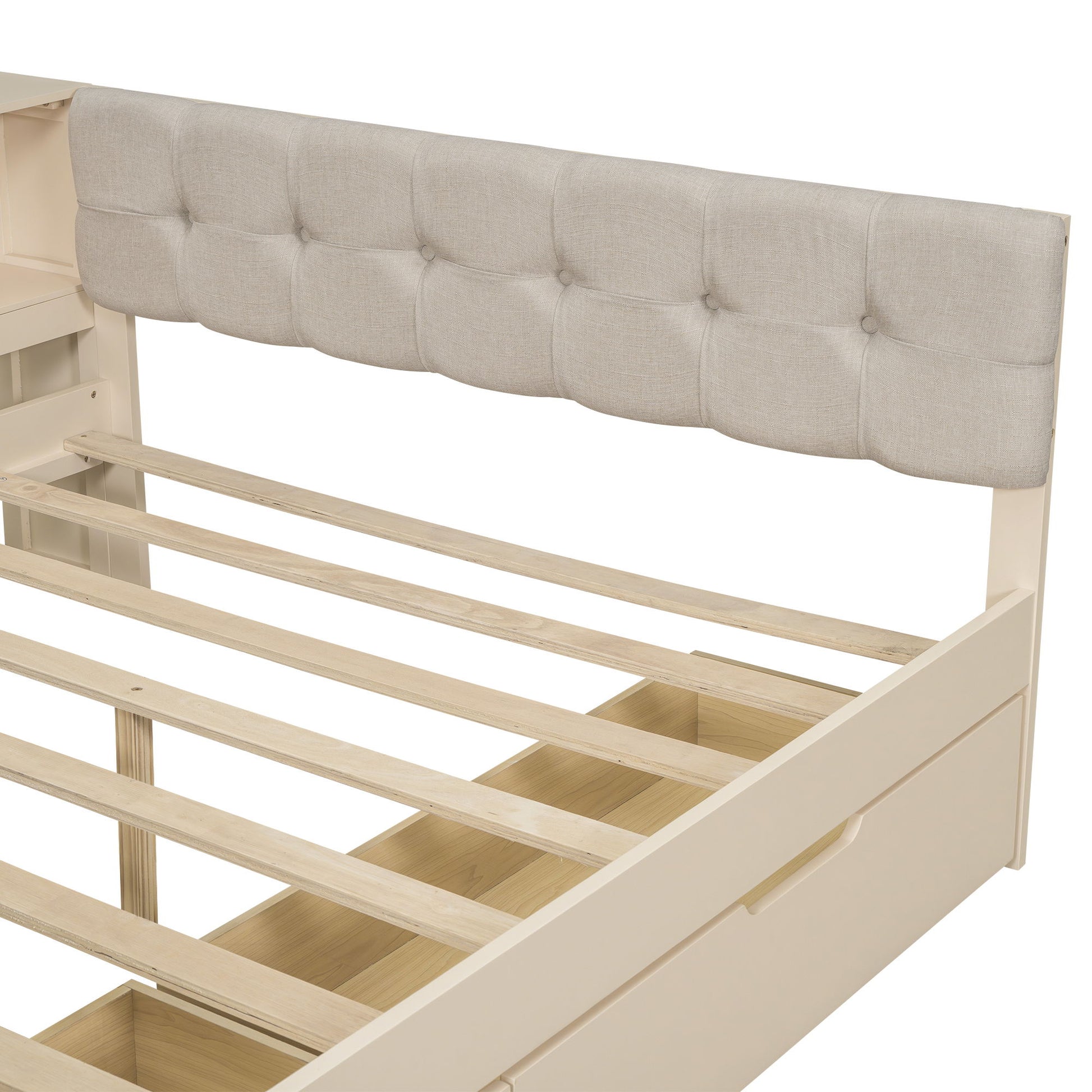 Upholstered Headboard Platform Bed With Storage Shelves, Drawers, Charging Station - The Sleep Loft - Online Mattress Showroom NYC