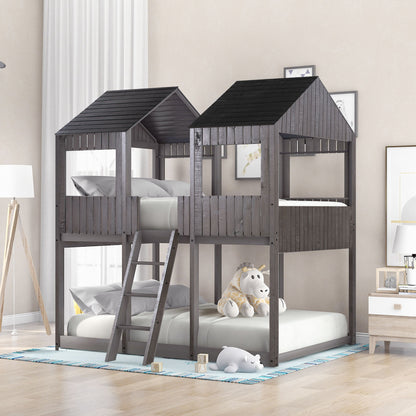 Bunk Bed With Roof, Window, Guardrail, Ladder - The Sleep Loft - Online Mattress Showroom NYC