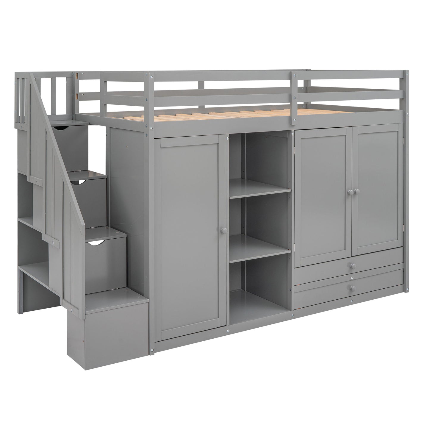 Loft Bed With 3 Shelves, 2 Wardrobes, 2 Drawers, Ladder Storage - The Sleep Loft - Online Mattress Showroom NYC