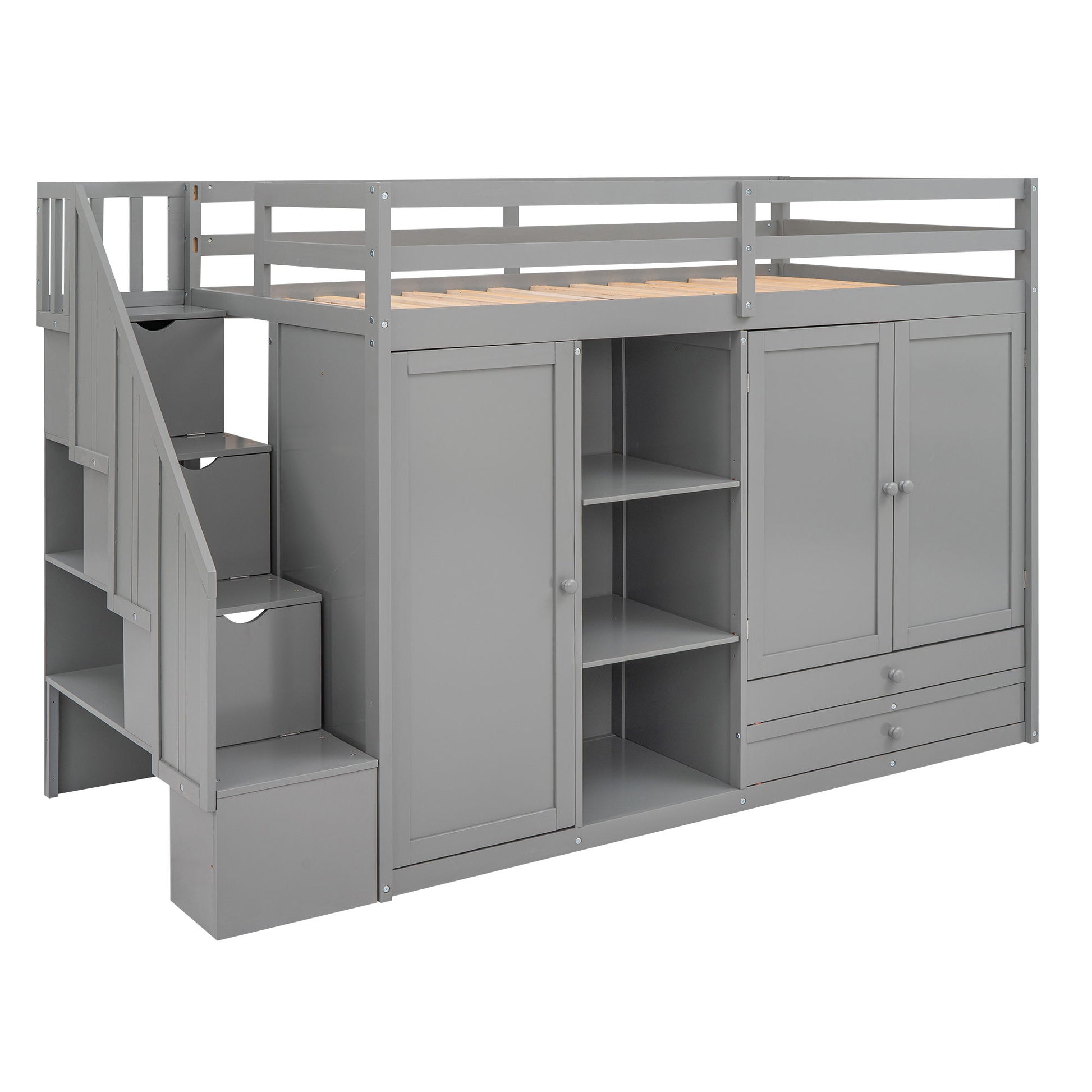 Loft Bed With 3 Shelves, 2 Wardrobes, 2 Drawers, Ladder Storage - The Sleep Loft - Online Mattress Showroom NYC