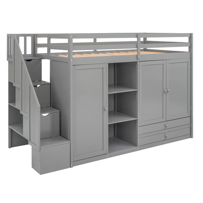 Loft Bed With 3 Shelves, 2 Wardrobes, 2 Drawers, Ladder Storage - The Sleep Loft - Online Mattress Showroom NYC