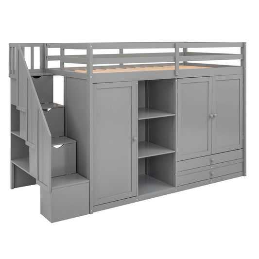 Loft Bed With 3 Shelves, 2 Wardrobes, 2 Drawers, Ladder Storage - The Sleep Loft - Online Mattress Showroom NYC