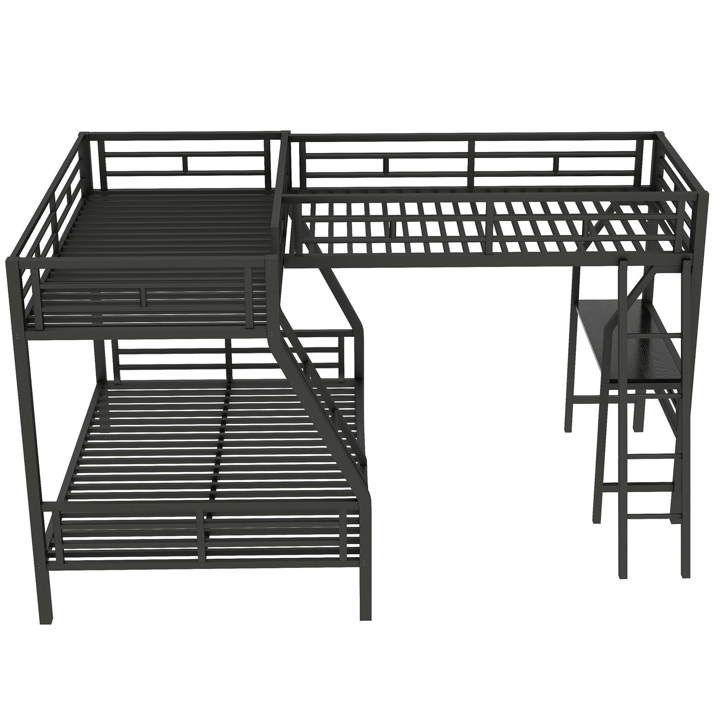 Twin Over Full Bunk Bed With Loft And Desk, L-Shaped Design For 3 Sleepers - Black - The Sleep Loft - Online Mattress Showroom NYC