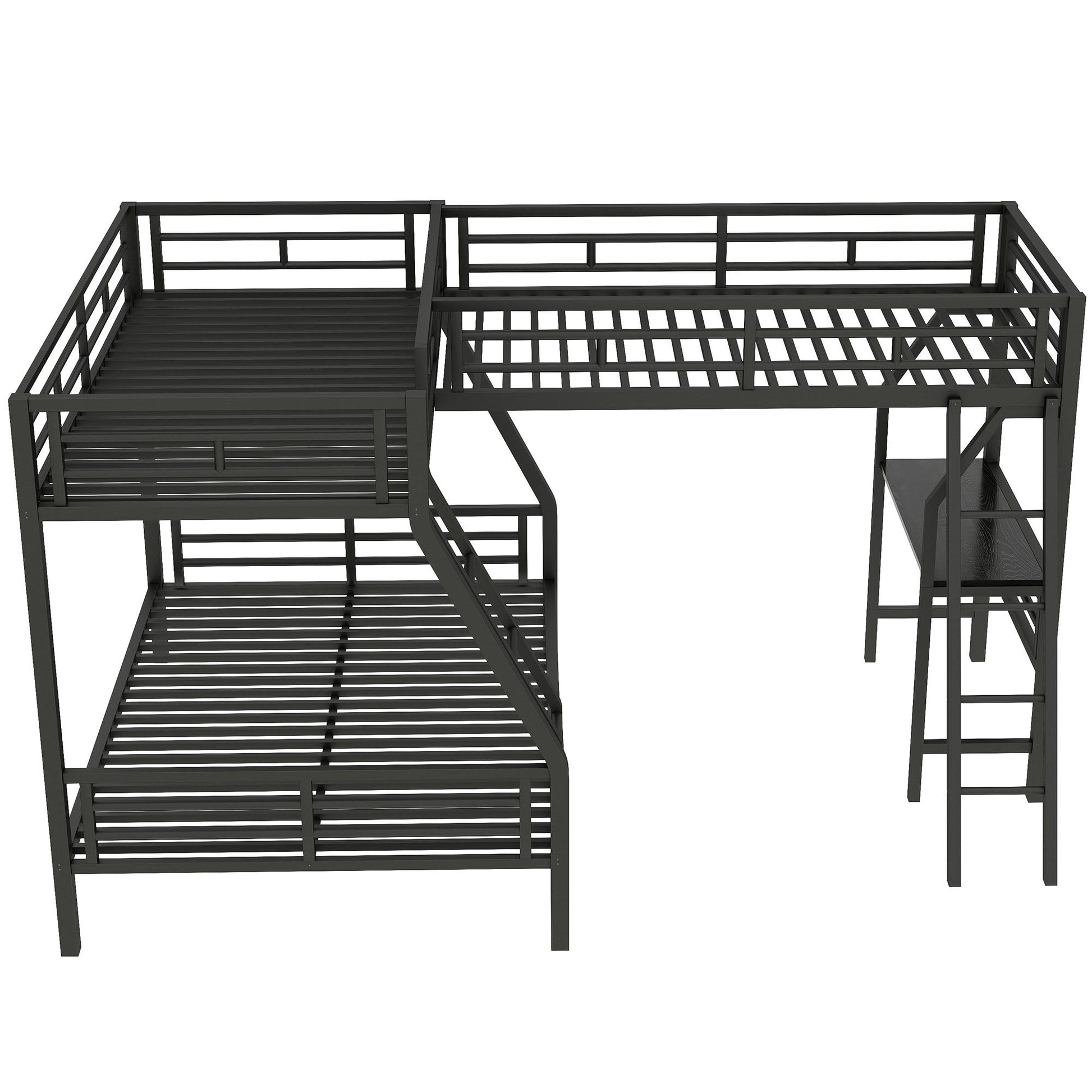 Twin Over Full Bunk Bed With Loft And Desk, L-Shaped Design For 3 Sleepers - Black - The Sleep Loft - Online Mattress Showroom NYC