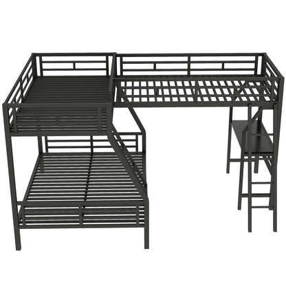 Twin Over Full Bunk Bed With Loft And Desk, L-Shaped Design For 3 Sleepers - Black - The Sleep Loft - Online Mattress Showroom NYC