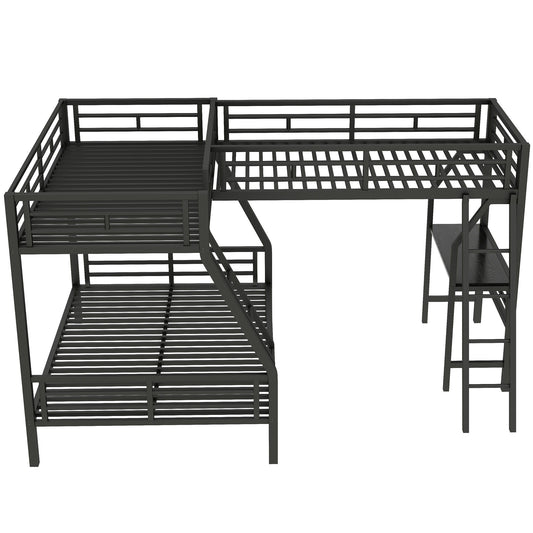 Twin Over Full Bunk Bed With Loft And Desk, L-Shaped Design For 3 Sleepers - Black - The Sleep Loft - Online Mattress Showroom NYC